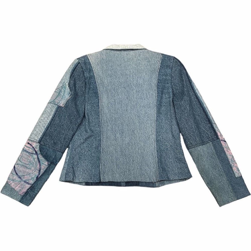 VINTAGE Original Hand Painted Upcycled Denim Patchwork Blazer Jacket Size Small - Picture 12 of 16